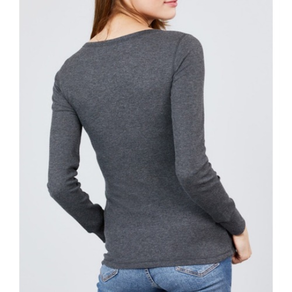 NWT- Women's Thermal LS Crewneck, Charcoal - Picture 2 of 2